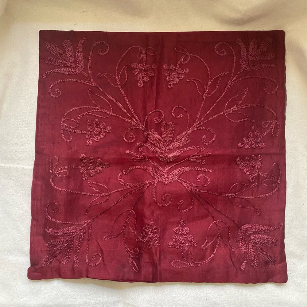 April Cornell 100% silk burgundy embroidered decorative pillowcase